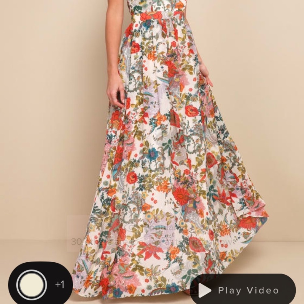 Lulu's Cream Floral Maxi Dress with Red, Orange & Green Accents - Picture 9 of 9